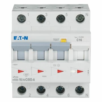 AARDLEKAUTOMAAT MRB6-16/3N/C/003-A C16A 30MA 3P+N-EATON