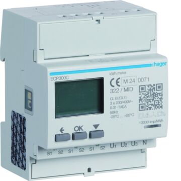 Kwh-Mtr 3F Via Ct 1 A5 A 4 Mod S0 Pulsuitgang Mid-HAGER