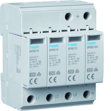 Overspanningsbeveiliging T2 4P 40 Ka Tt/Tns Indi-HAGER