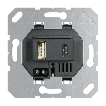 USB 1xA en 1xC laadcontactdoos zwart-JUNG