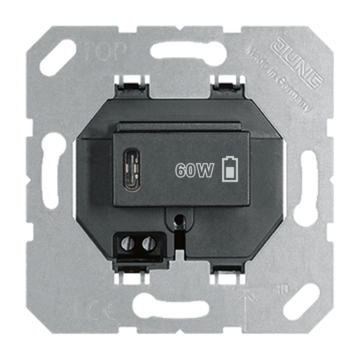 USB-PD laadcontactdoos 1xC, 60W zwart-JUNG