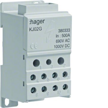 Verdeelklem 1P 500A 2X 2,5-35Mm²/ 5X 2,5-16Mm²/ ..-HAGER