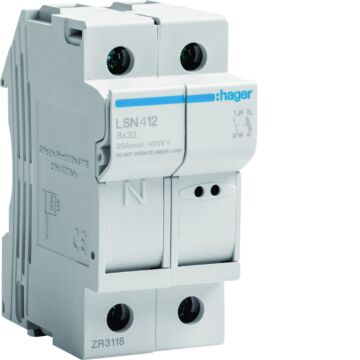 Zekeringhouder L32 1-Polig + N 25 A, 2 Modulen-HAGER