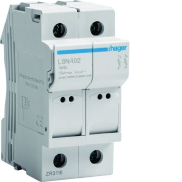Zekeringhouder L32 2-Polig 25 A, 2 Modulen-HAGER