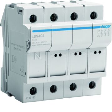 Zekeringhouder L32 3-Polig + N 25 A, 4 Modulen-HAGER